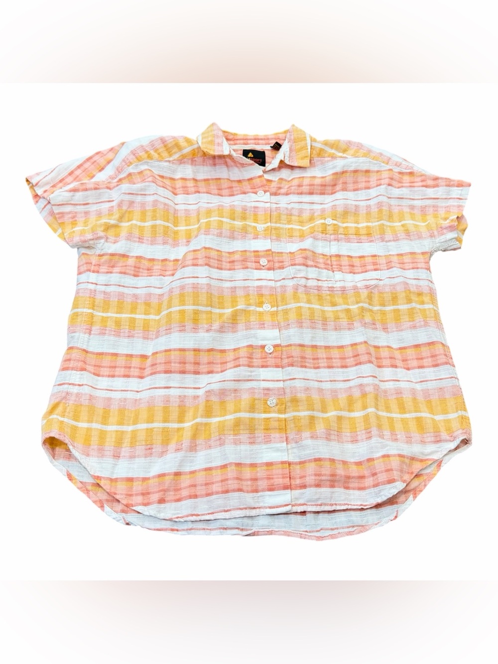Liz Sport Womens Petite Small Shirt Yellow Orange White Striped Cap Sleeve